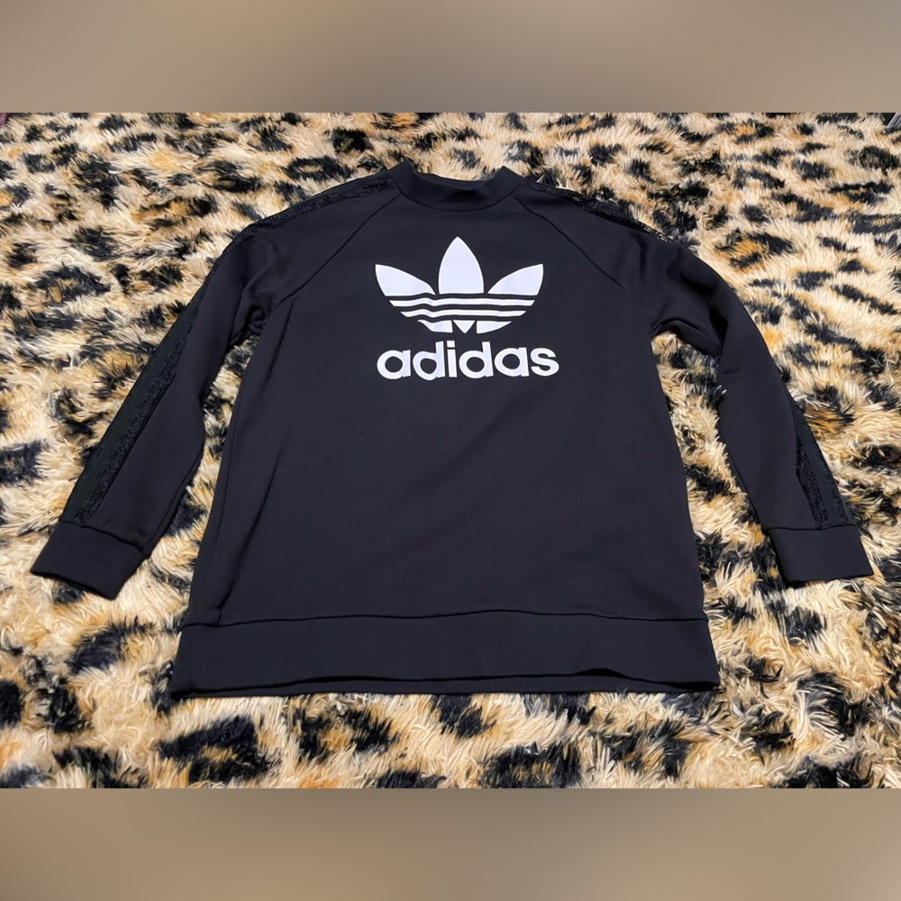 Adidas Black Sweatshirt with Sheer Lace Stripes and White Logo